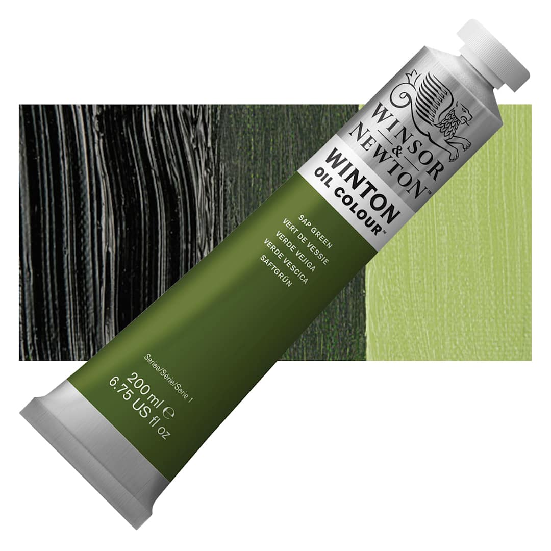 Open in modal - Winsor & Newton Winton Oil Color - Sap Green, 200 ml tube and swatch