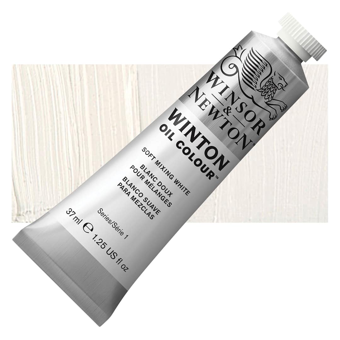 Open in modal - Winsor & Newton Winton Oil Color - Soft Mixing White, 37 ml tube and swatch