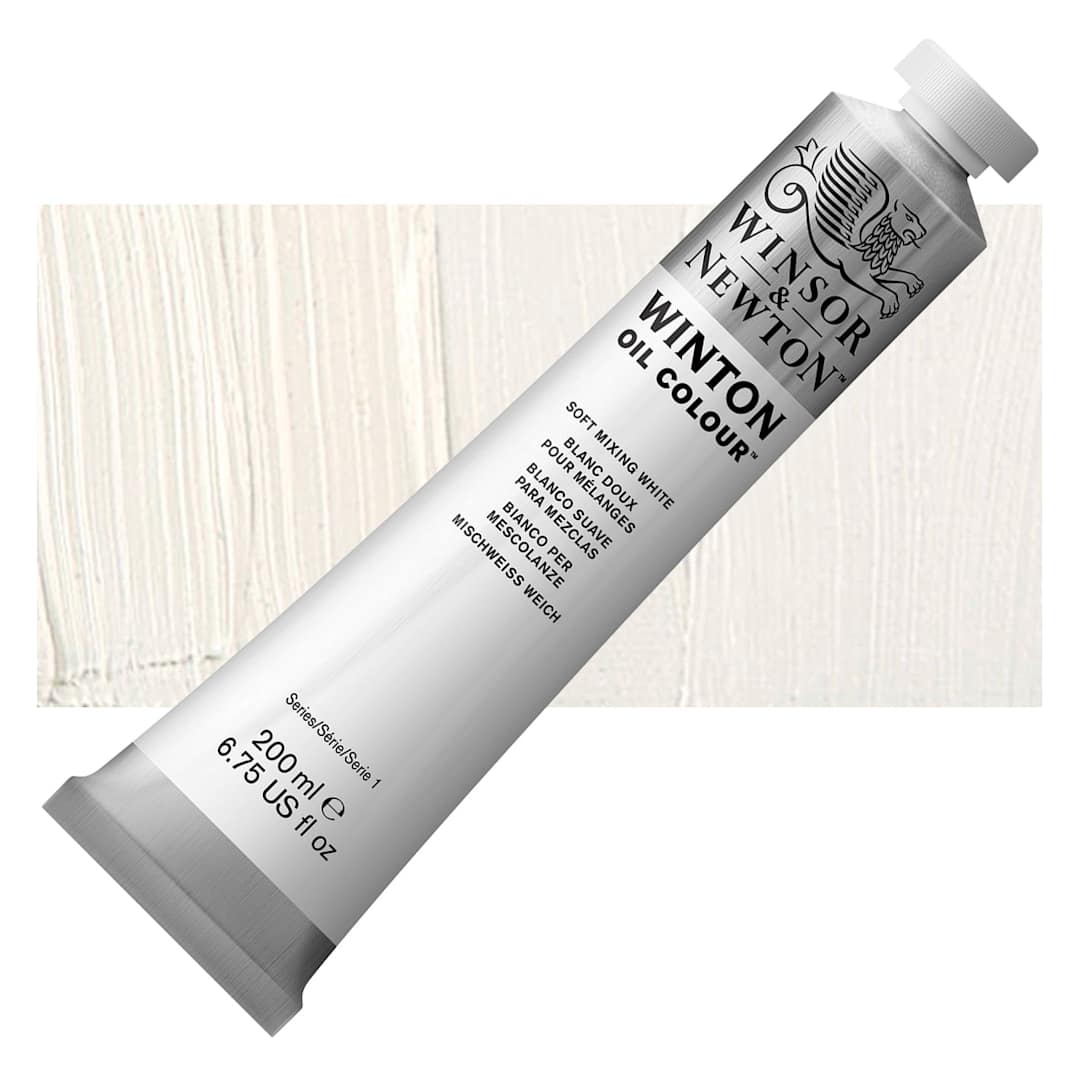 Open in modal - Winsor & Newton Winton Oil Color - Soft Mixing White, 200 ml tube and swatch