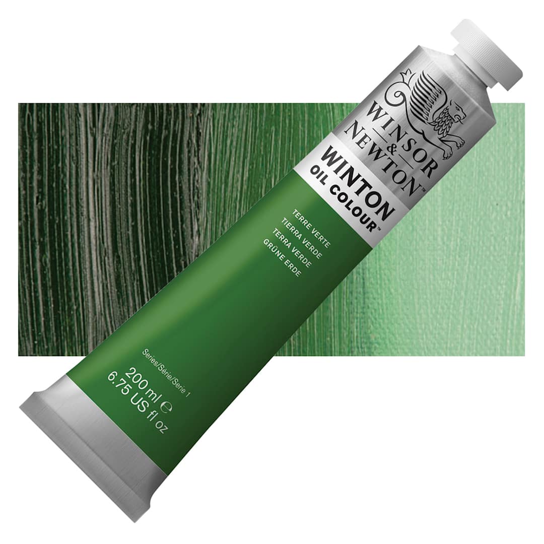 Open in modal - Winsor & Newton Winton Oil Color - Terre Verte, 200 ml tube and swatch