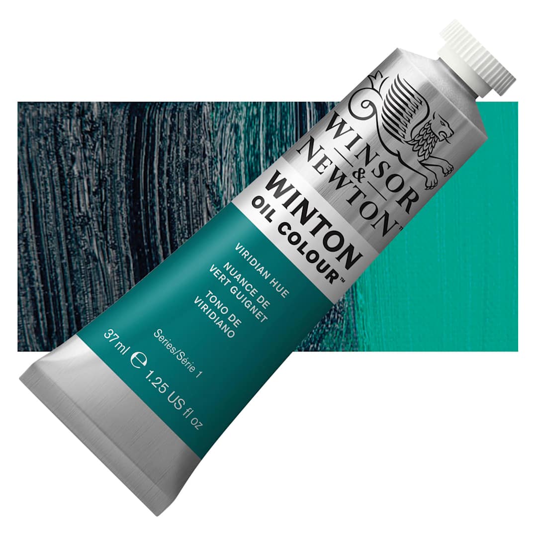 Open in modal - Winsor & Newton Winton Oil Color - Viridian Hue, 37 ml tube and swatch