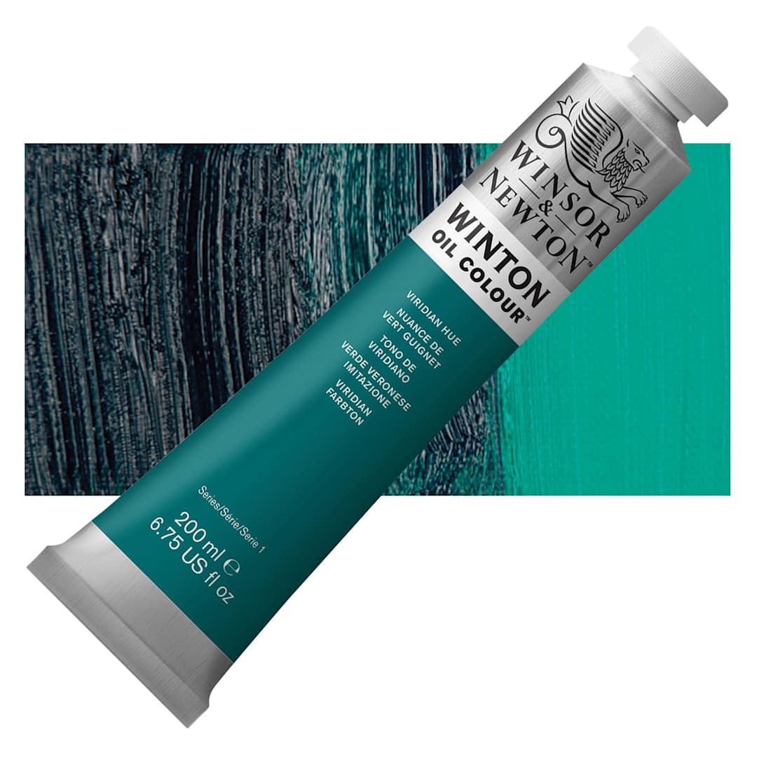 Open in modal - Winsor & Newton Winton Oil Color - Viridian Hue, 200 ml tube and swatch