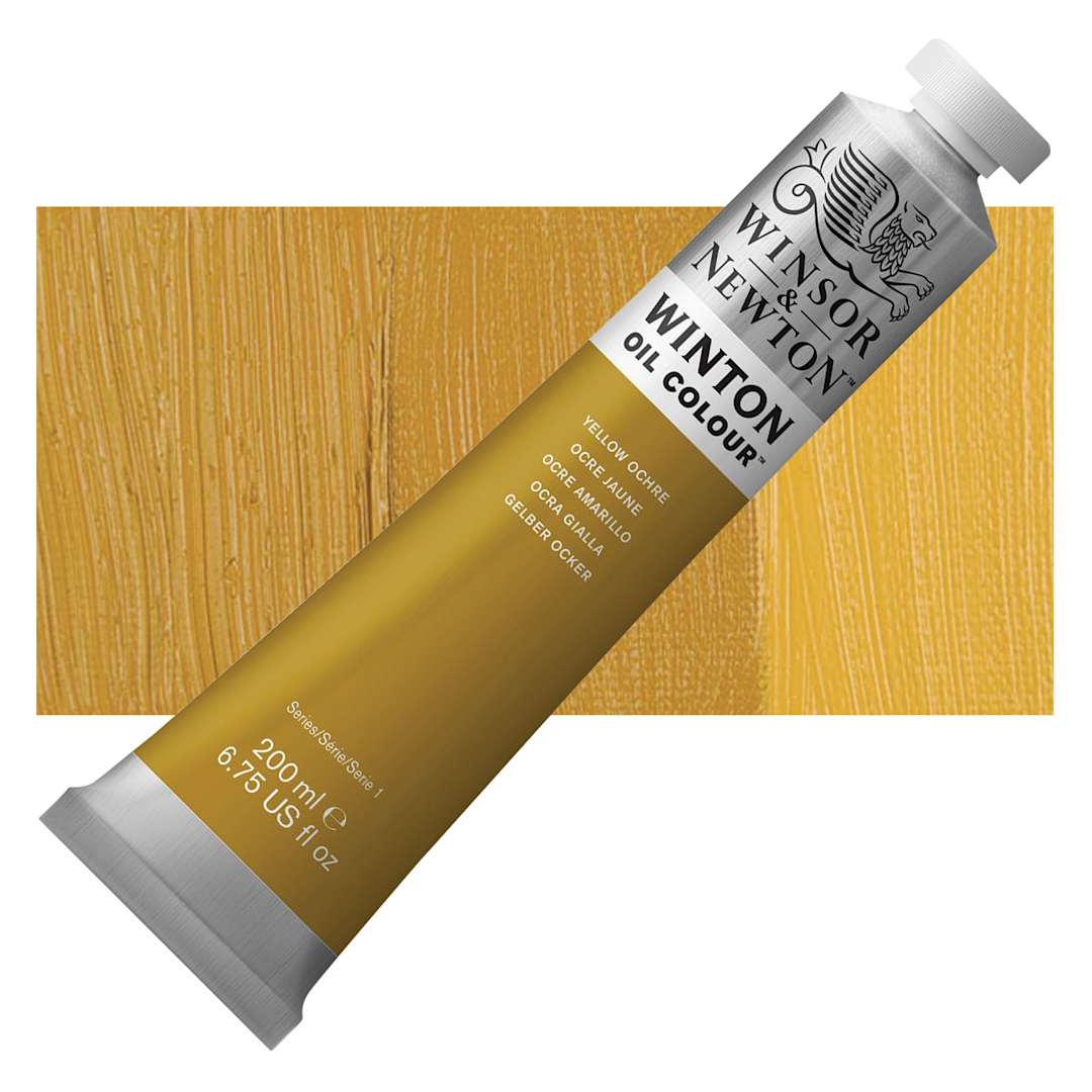 Open in modal - Winsor & Newton Winton Oil Color - Yellow Ochre, 200 ml tube and swatch