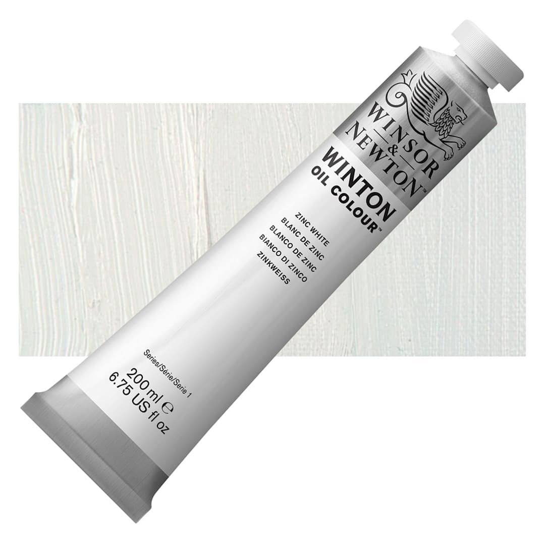 Open in modal - Winsor & Newton Winton Oil Color - Zinc White, 200 ml tube and swatch