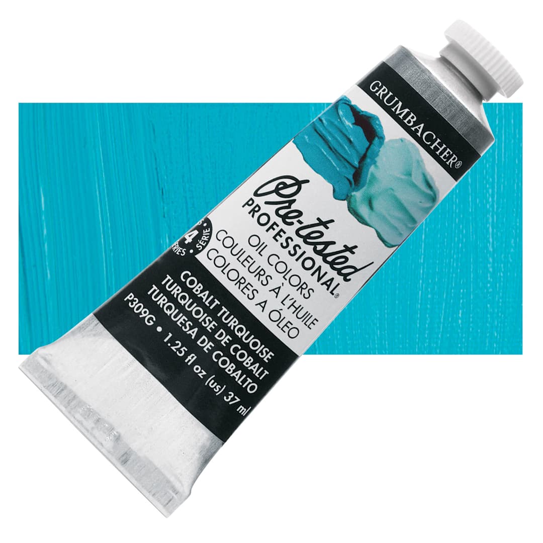 Open in modal - Grumbacher Pre-Tested Artists' Oil Color - Cobalt Turquoise, 1.25 oz tube and swatch