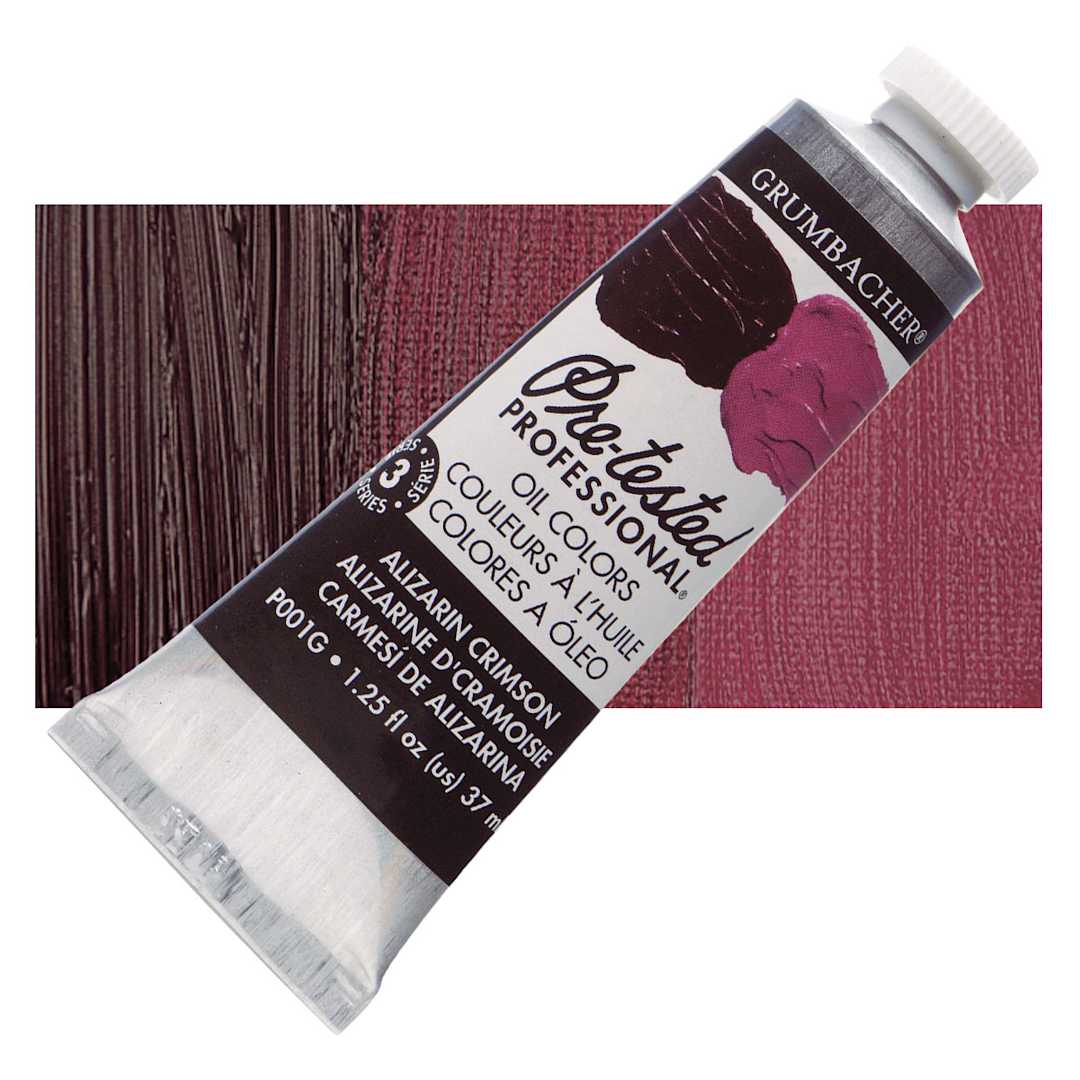 Open in modal - Grumbacher Pre-Tested Artists' Oil Color - Alizarin Crimson, 1.25 oz tube and swatch