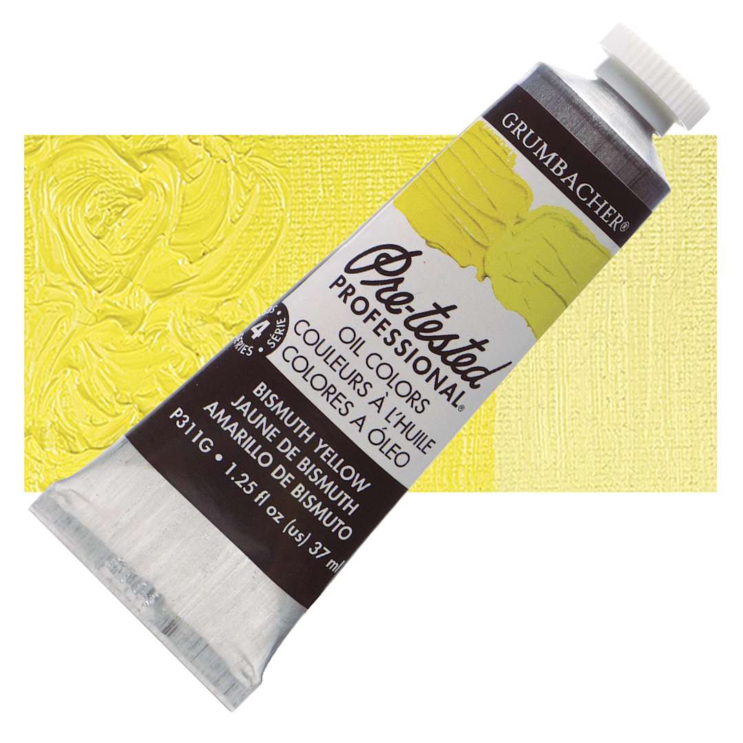 Open in modal - Grumbacher Pre-Tested Artists' Oil Color - Bismuth Yellow, 1.25 oz tube and swatch