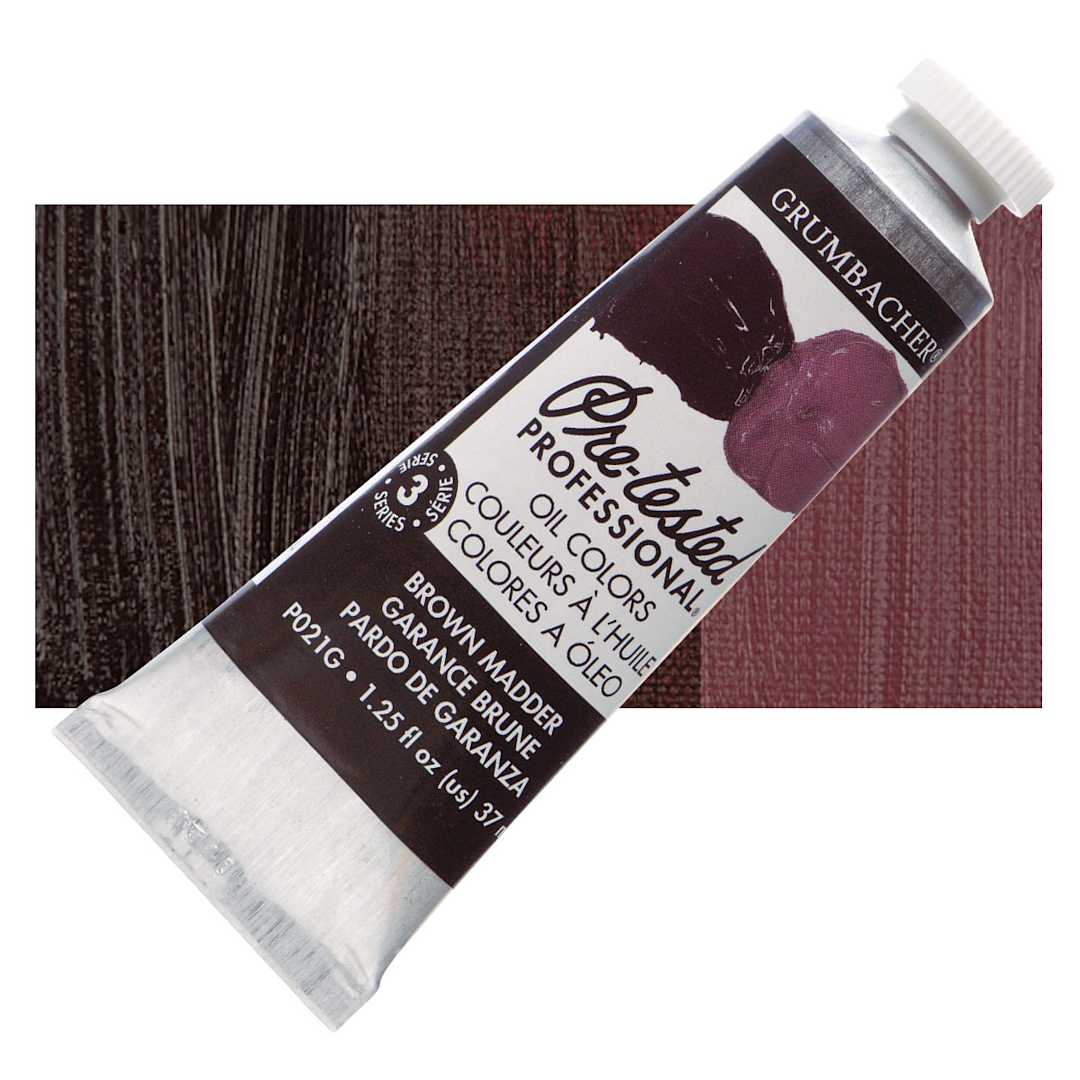 Open in modal - Grumbacher Pre-Tested Artists' Oil Color - Brown Madder, 1.25 oz tube and swatch