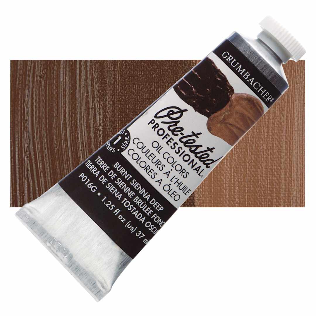 Open in modal - Grumbacher Pre-Tested Artists' Oil Color - Burnt Sienna Deep, 1.25 oz tube and swatch