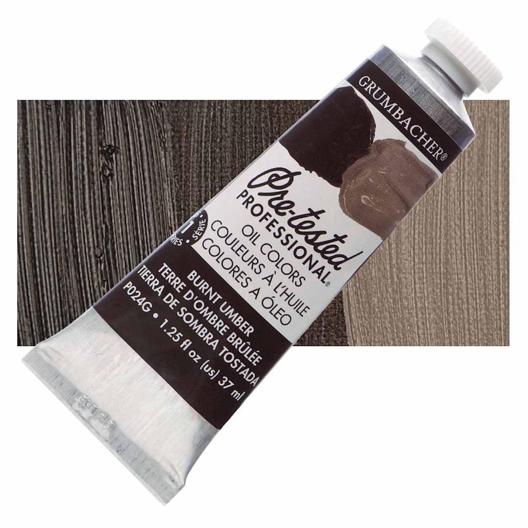 Open in modal - Grumbacher Pre-Tested Artists' Oil Color - Burnt Umber, 1.25 oz tube and swatch