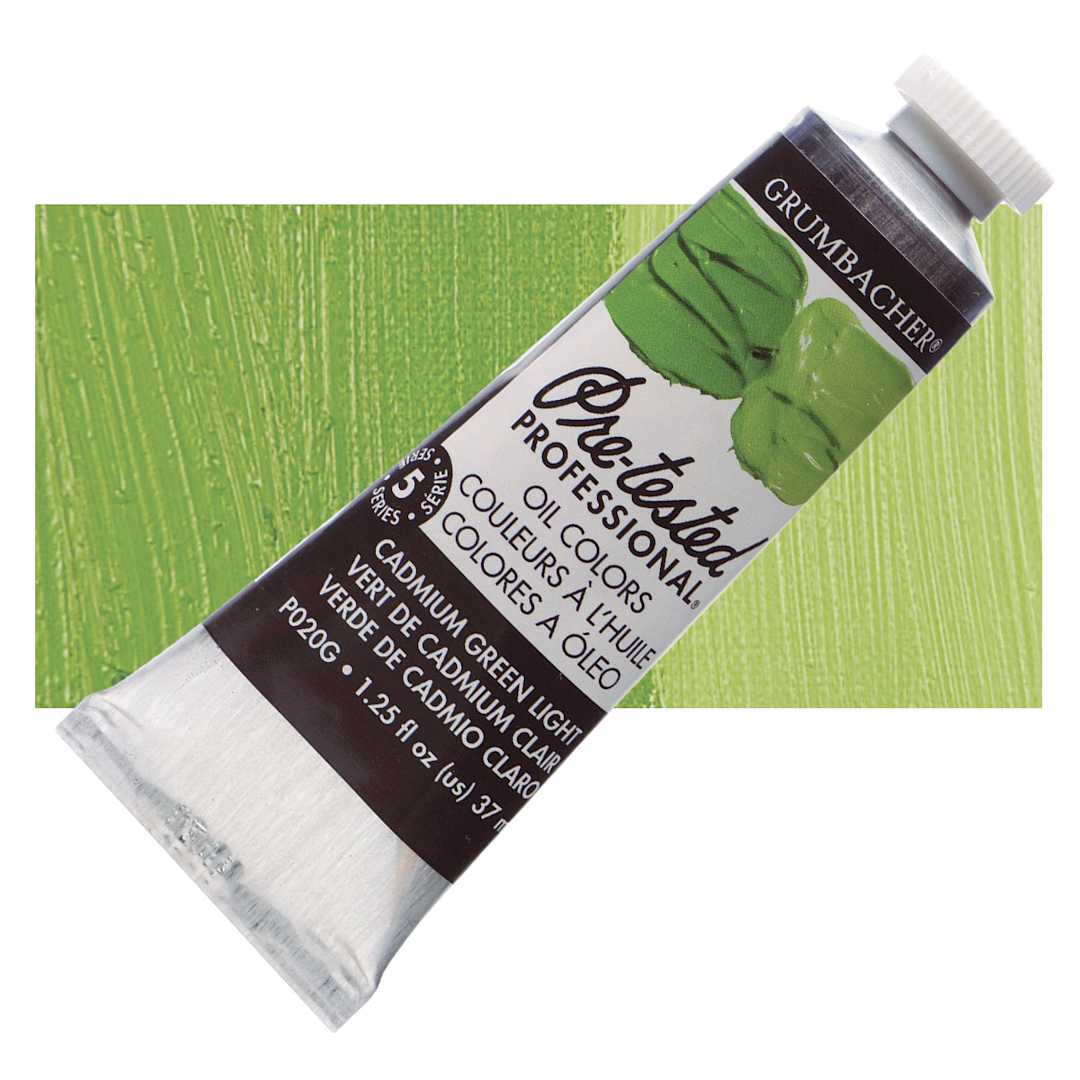 Open in modal - Grumbacher Pre-Tested Artists' Oil Color - Cadmium Green Light, 1.25 oz tube and swatch