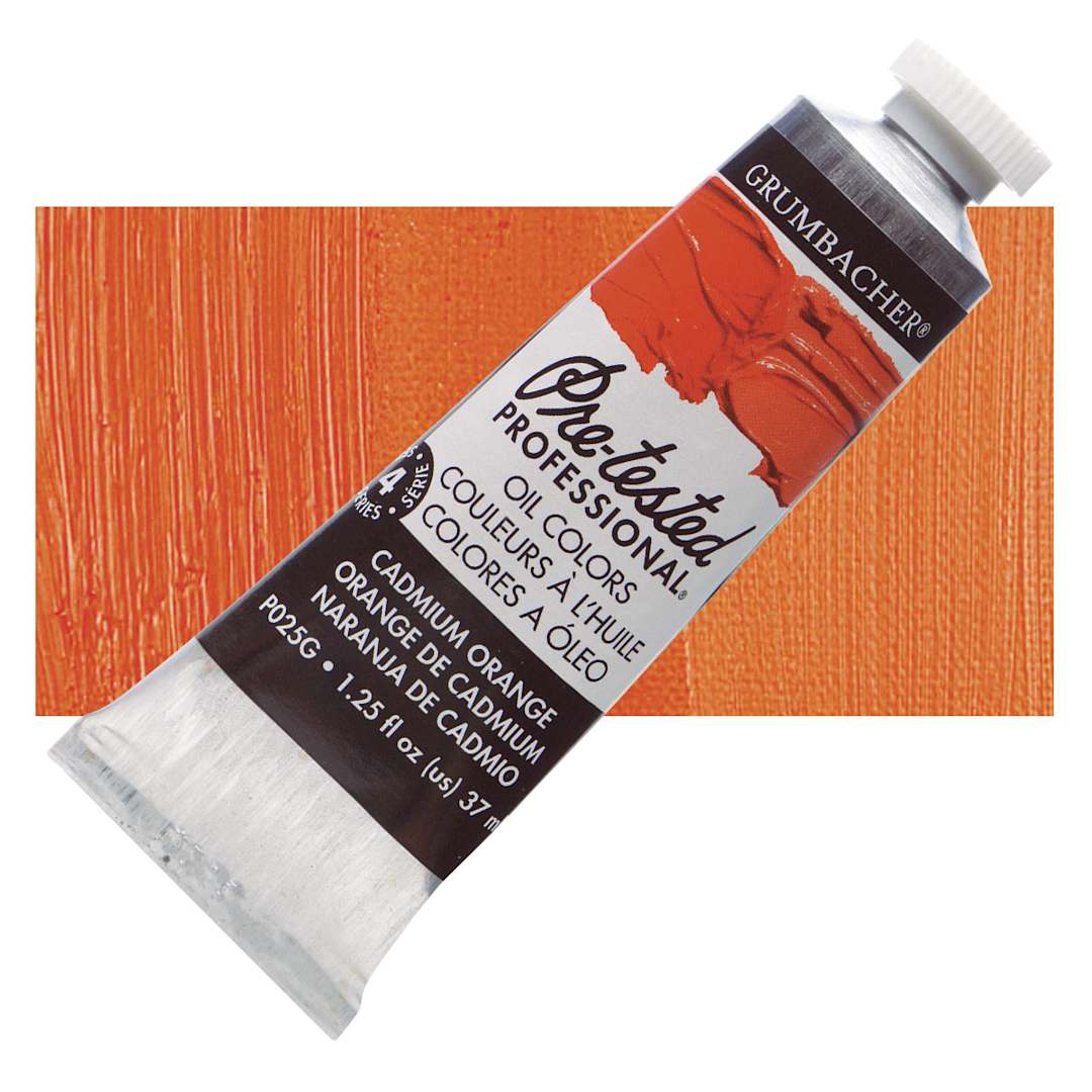 Open in modal - Grumbacher Pre-Tested Artists' Oil Color - Cadmium Orange, 1.25 oz tube and swatch