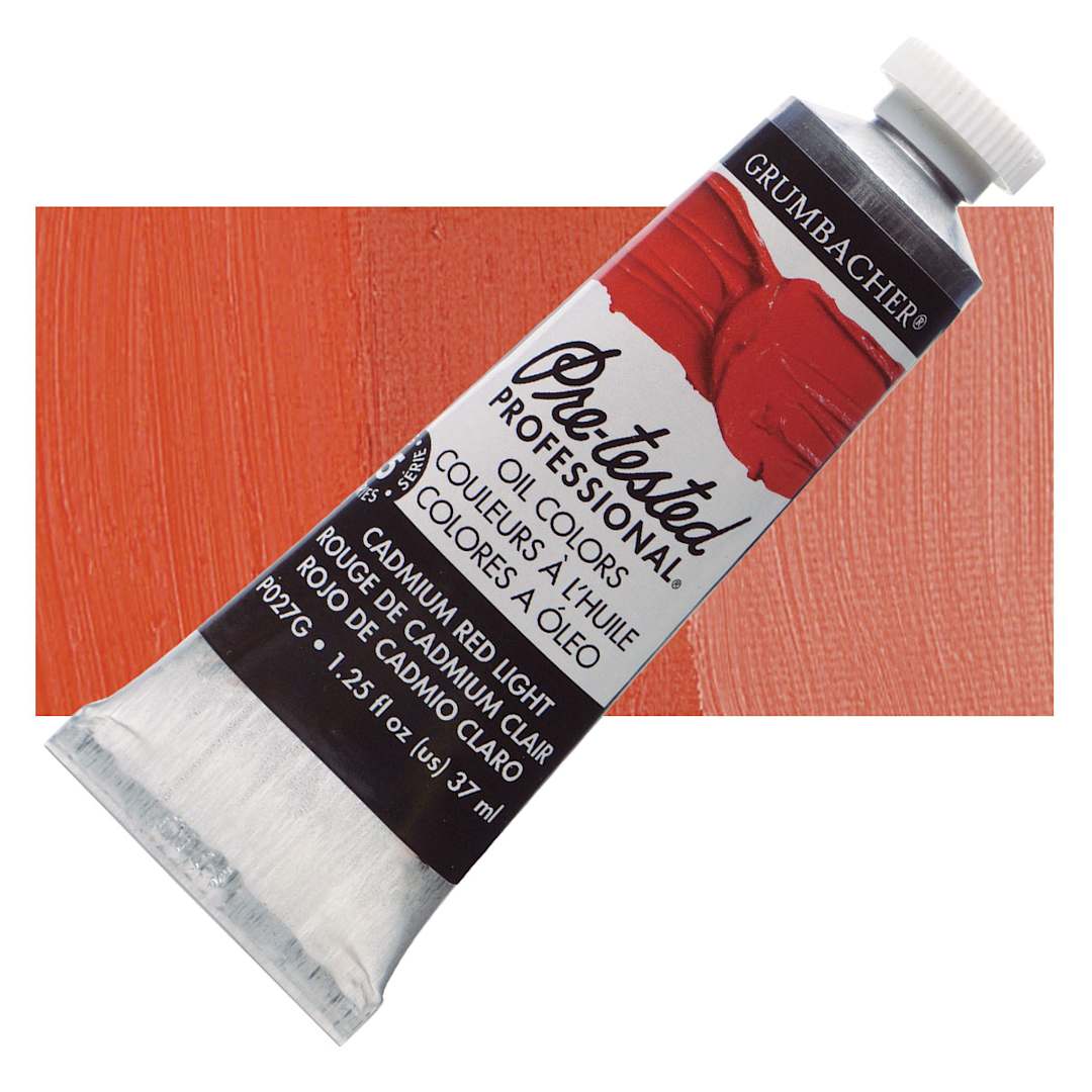 Open in modal - Grumbacher Pre-Tested Artists' Oil Color - Cadmium Red Light, 1.25 oz tube and swatch