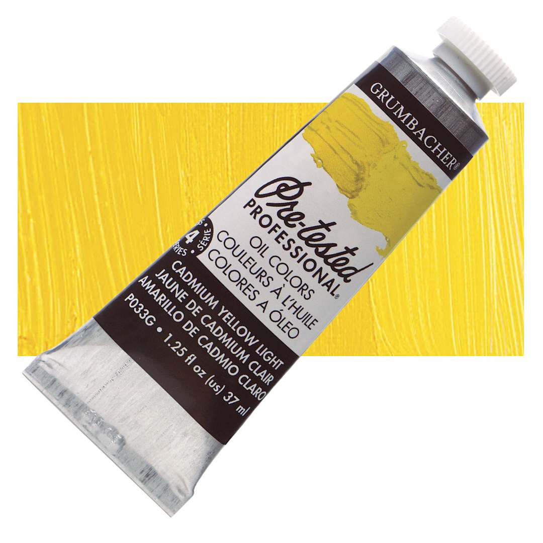 Open in modal - Grumbacher Pre-Tested Artists' Oil Color - Cadmium Yellow Light, 1.25 oz tube and swatch