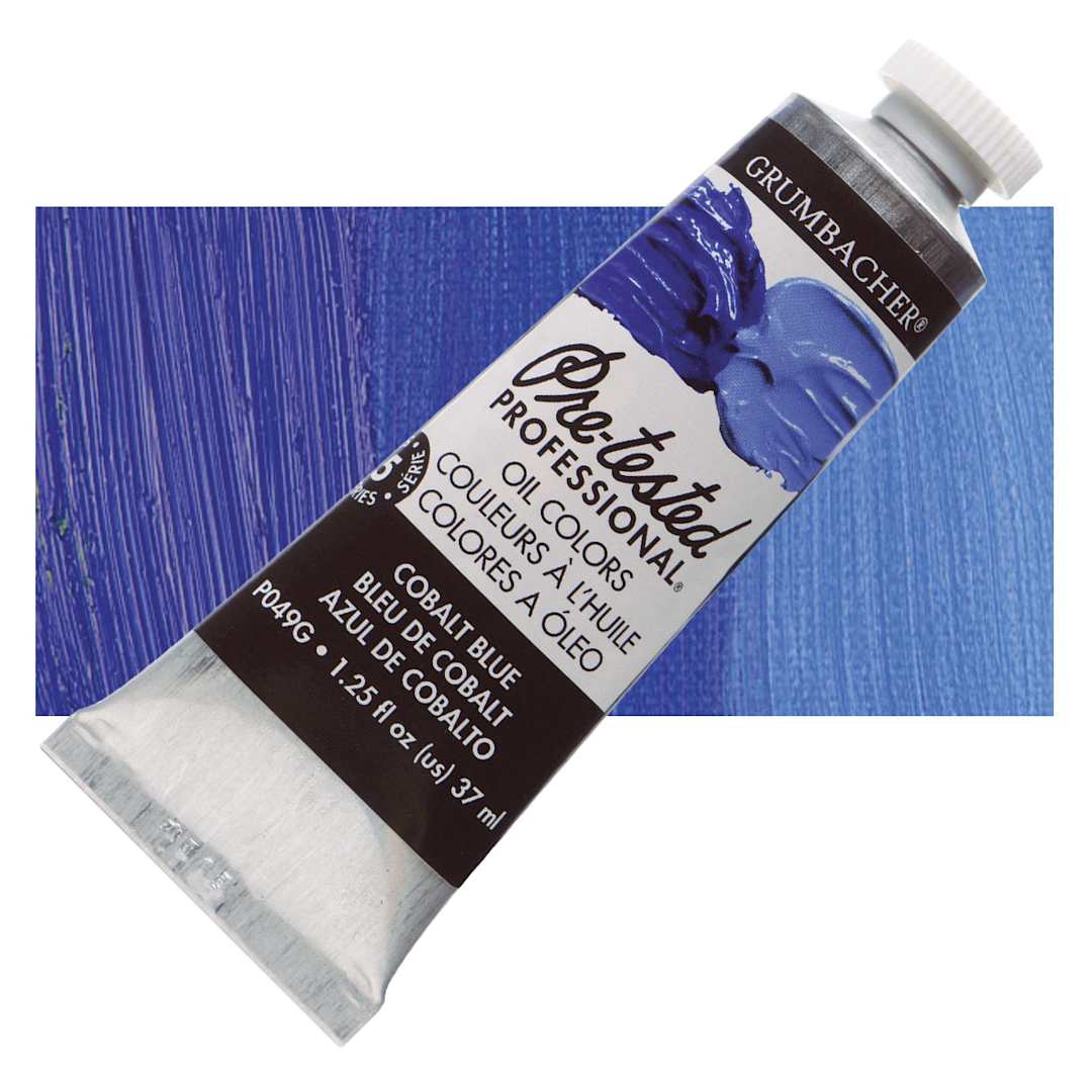 Open in modal - Grumbacher Pre-Tested Artists' Oil Color - Cobalt Blue, 1.25 oz tube and swatch