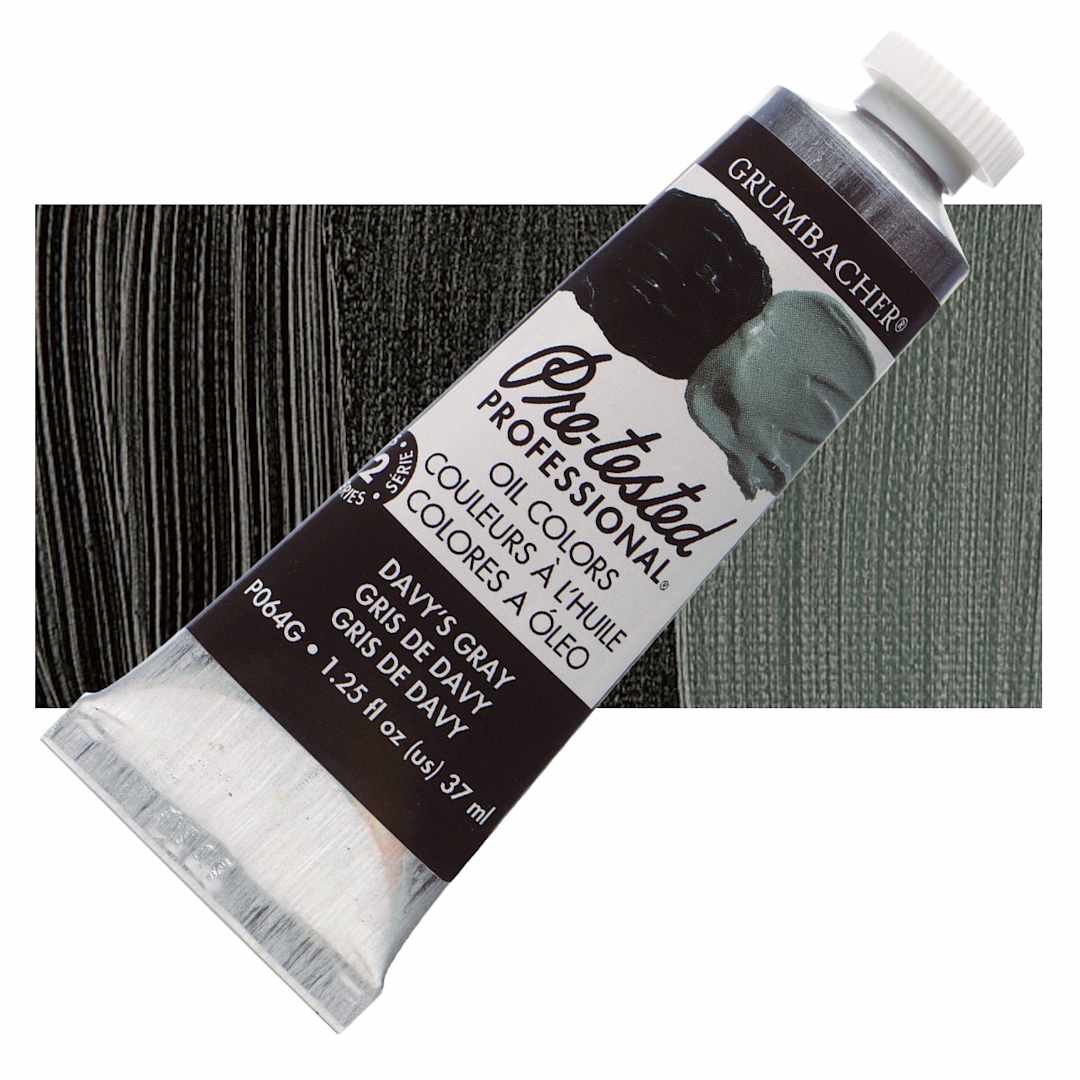 Open in modal - Grumbacher Pre-Tested Artists' Oil Color - Davy's Gray, 1.25 oz tube and swatch