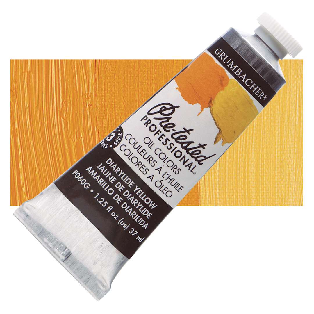 Open in modal - Grumbacher Pre-Tested Artists' Oil Color - Diarylide Yellow, 1.25 oz tube and swatch