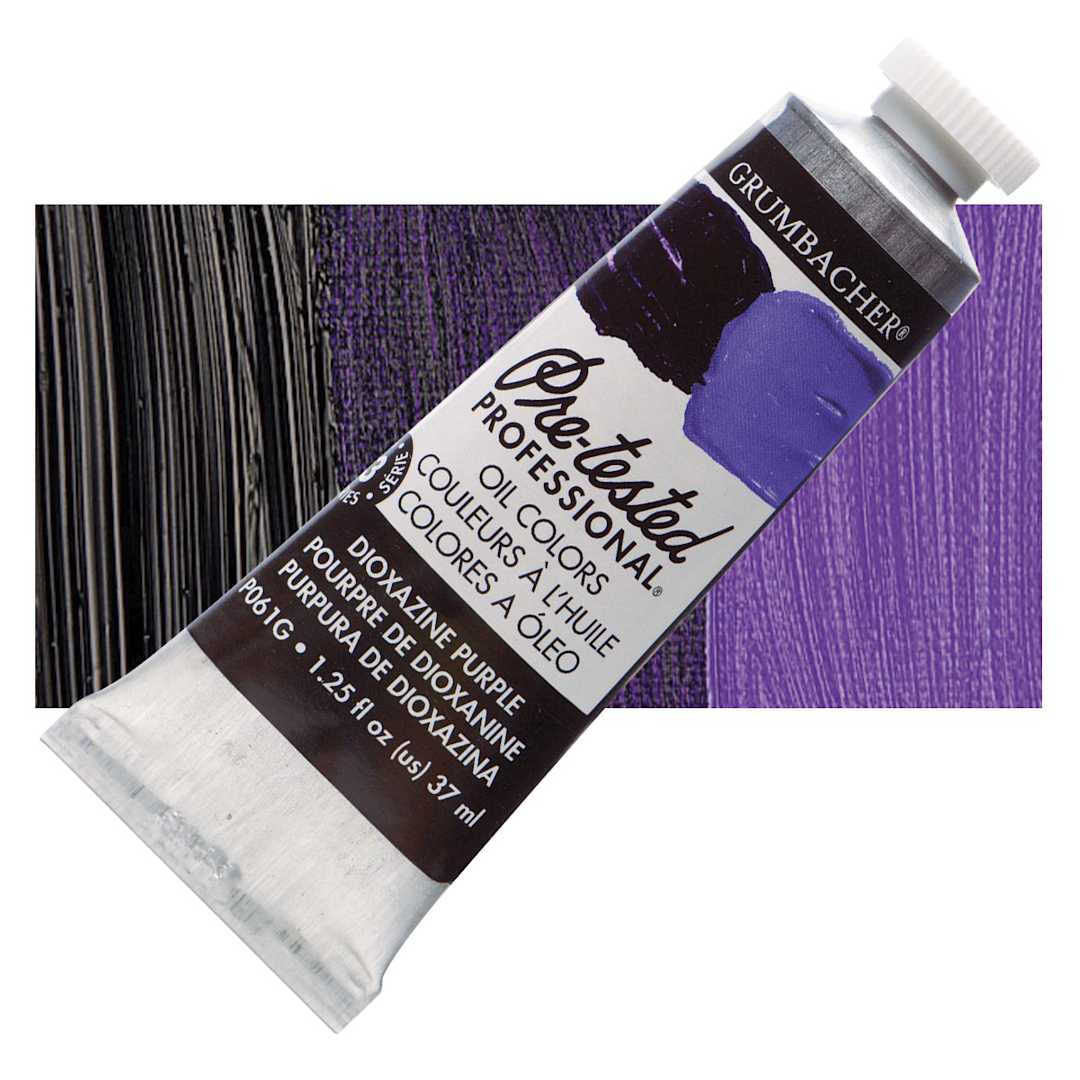 Open in modal - Grumbacher Pre-Tested Artists' Oil Color - Dioxazine Purple, 1.25 oz tube and swatch