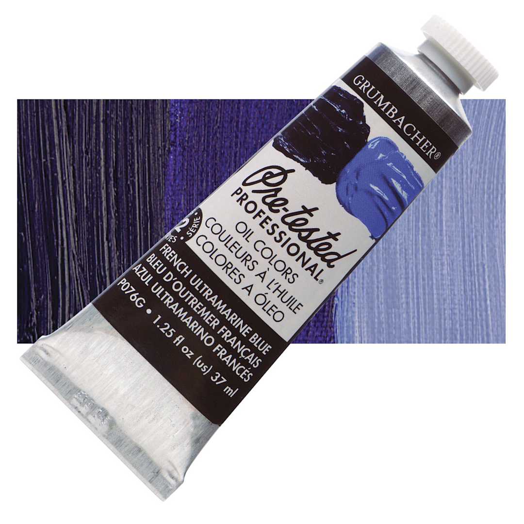 Open in modal - Grumbacher Pre-Tested Artists' Oil Color - French Ultramarine Blue, 1.25 oz tube and swatch