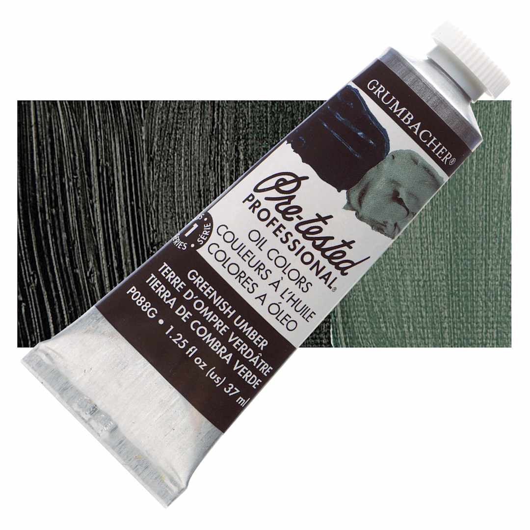 Open in modal - Grumbacher Pre-Tested Artists' Oil Color - Greenish Umber, 1.25 oz tube and swatch