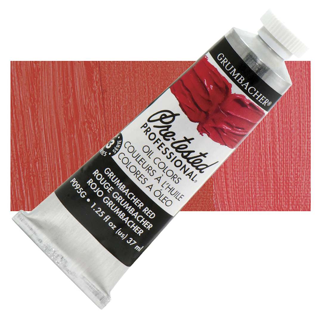 Open in modal - Grumbacher Pre-Tested Artists' Oil Color - Grumbacher Red (Naphthol), 1.25 oz tube and swatch