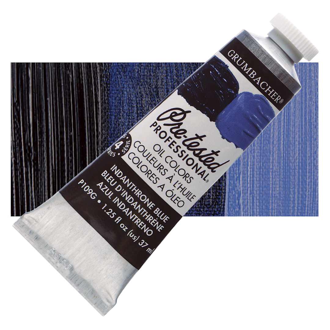 Open in modal - Grumbacher Pre-Tested Artists' Oil Color - Indanthrene Blue, 1.25 oz tube and swatch