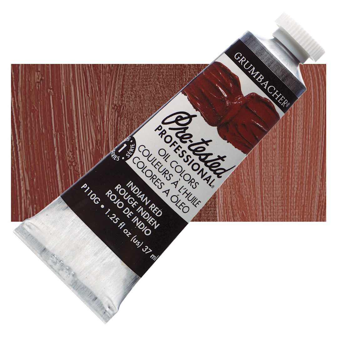 Open in modal - Grumbacher Pre-Tested Artists' Oil Color - Indian Red, 1.25 oz tube and swatch