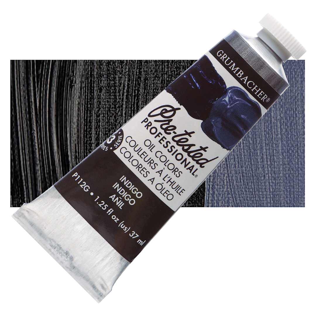 Open in modal - Grumbacher Pre-Tested Artists' Oil Color - Indigo Blue, 1.25 oz tube and swatch