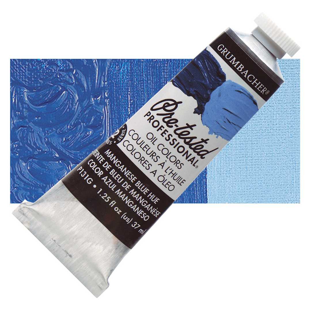 Open in modal - Grumbacher Pre-Tested Artists' Oil Color - Manganese Blue, 1.25 oz tube and swatch