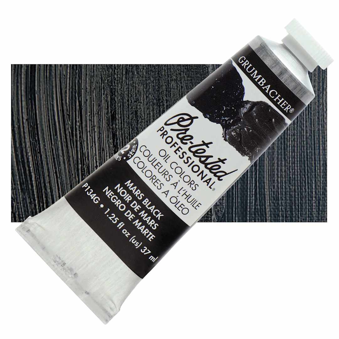 Open in modal - Grumbacher Pre-Tested Artists' Oil Color - Mars Black, 1.25 oz tube and swatch