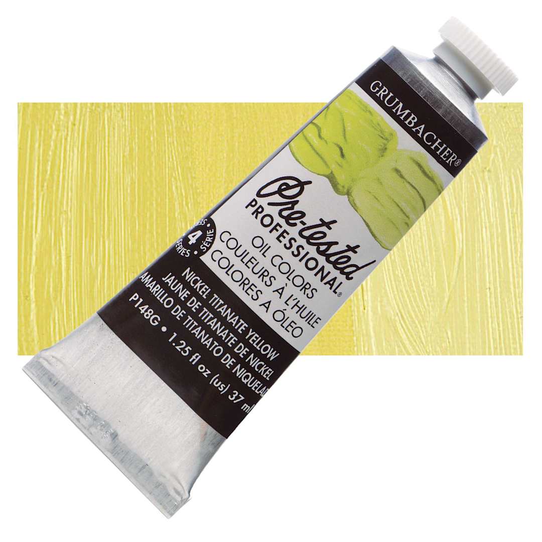 Open in modal - Grumbacher Pre-Tested Artists' Oil Color - Nickel Titanate Yellow, 1.25 oz tube and swatch
