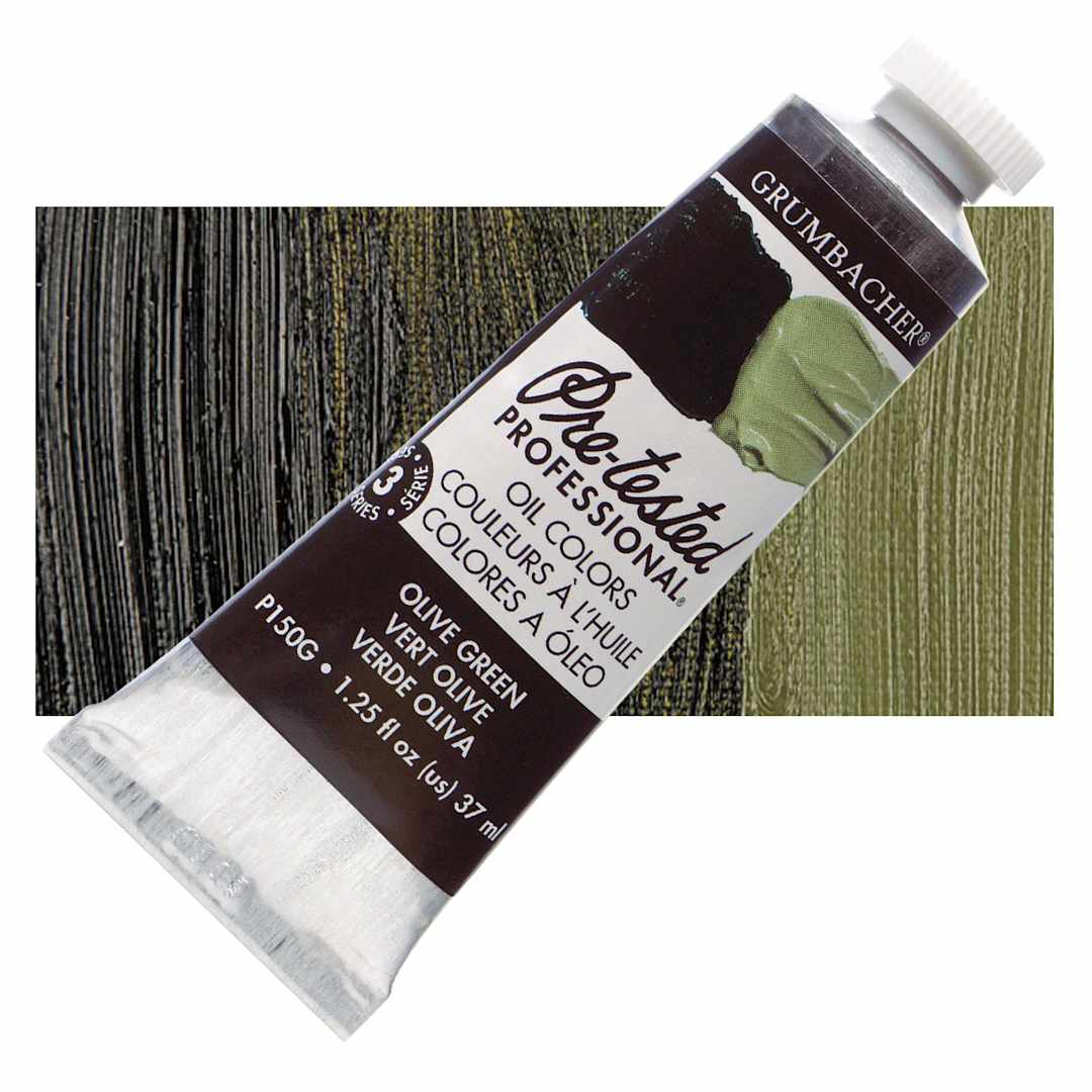 Open in modal - Grumbacher Pre-Tested Artists' Oil Color - Olive Green, 1.25 oz tube and swatch