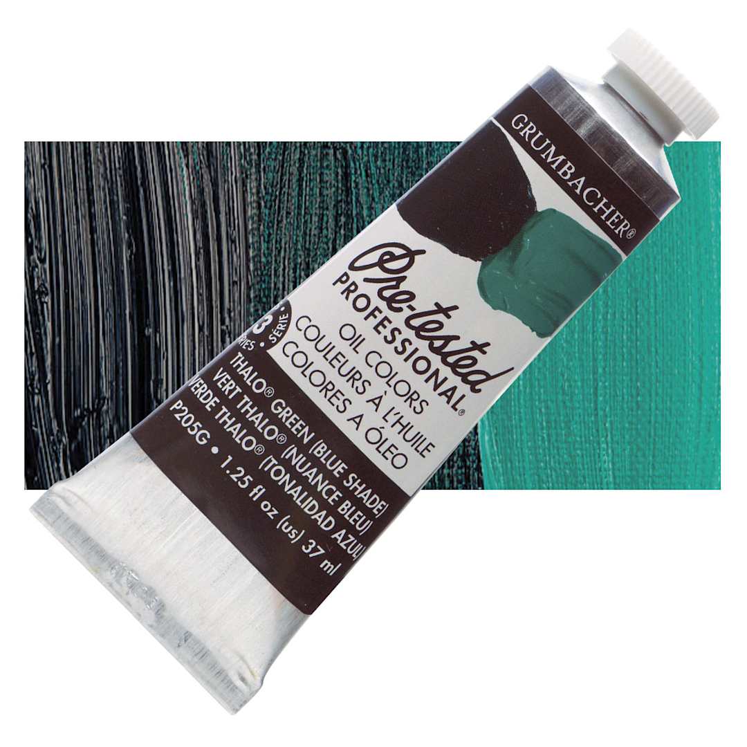 Open in modal - Grumbacher Pre-Tested Artists' Oil Color - Thalo Green (Blue Shade), 1.25 oz tube and swatch