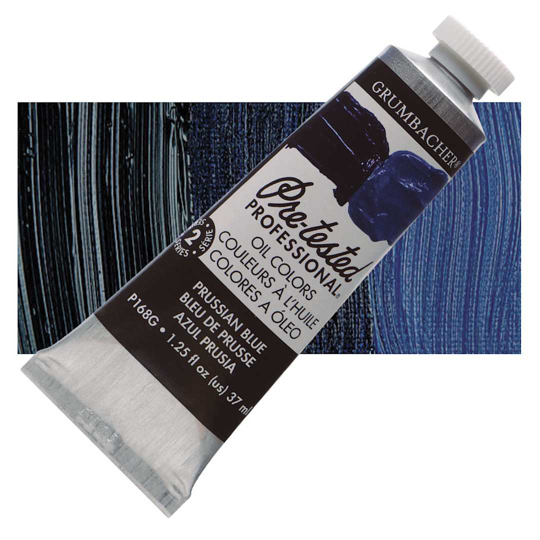 Open in modal - Grumbacher Pre-Tested Artists' Oil Color - Prussian Blue, 1.25 oz tube and swatch