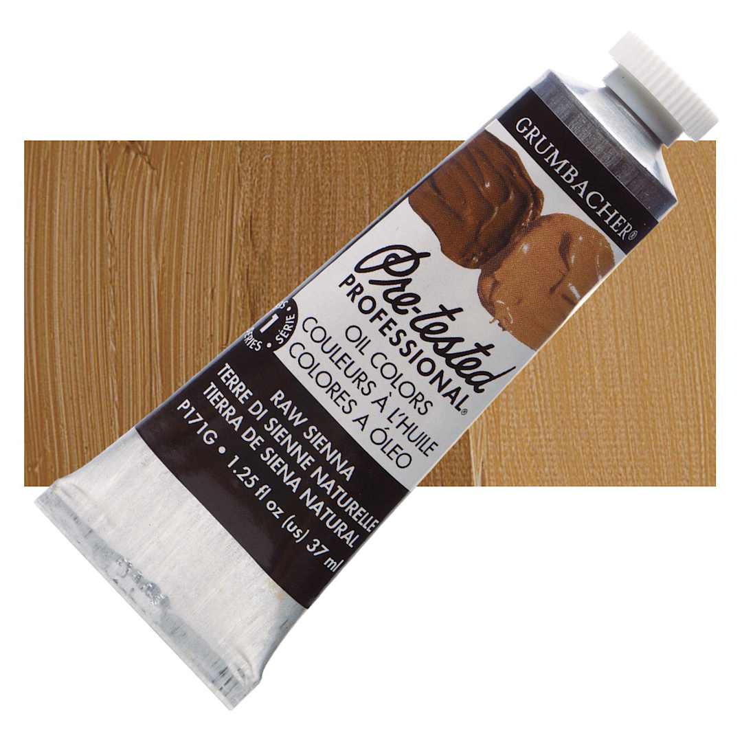 Open in modal - Grumbacher Pre-Tested Artists' Oil Color - Raw Sienna, 1.25 oz tube and swatch