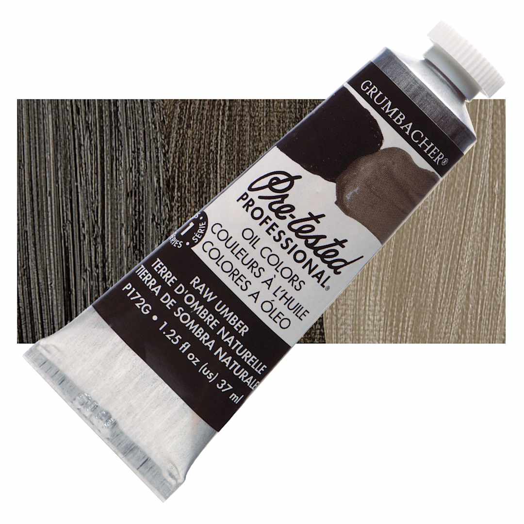 Open in modal - Grumbacher Pre-Tested Artists' Oil Color - Raw Umber, 1.25 oz tube and swatch