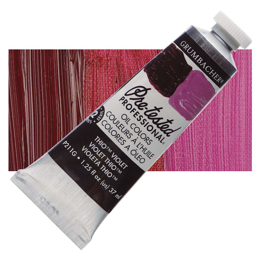 Open in modal - Grumbacher Pre-Tested Artists' Oil Color - Thio Violet, 1.25 oz tube and swatch