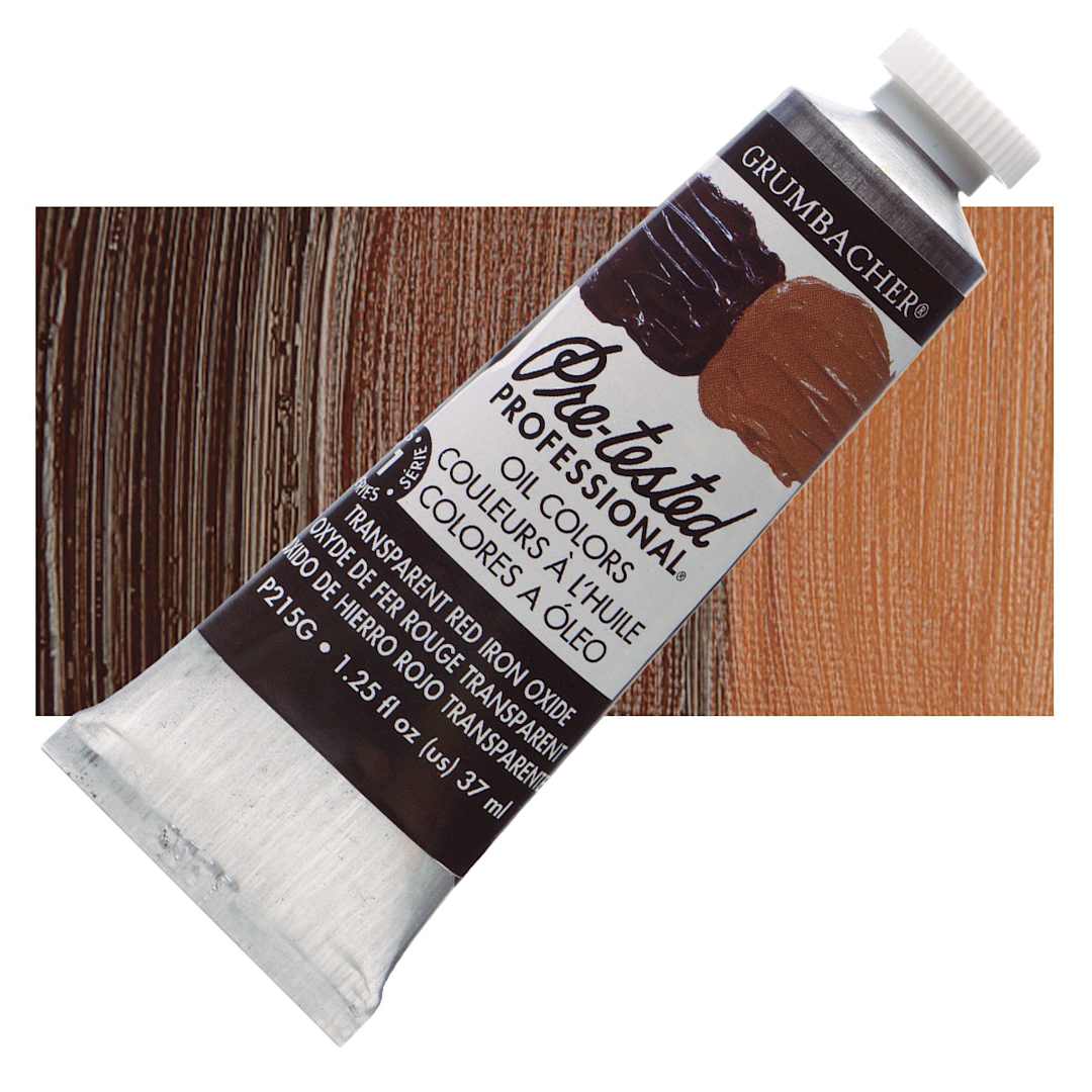 Open in modal - Grumbacher Pre-Tested Artists' Oil Color - Transparent Red Oxide, 1.25 oz tube and swatch