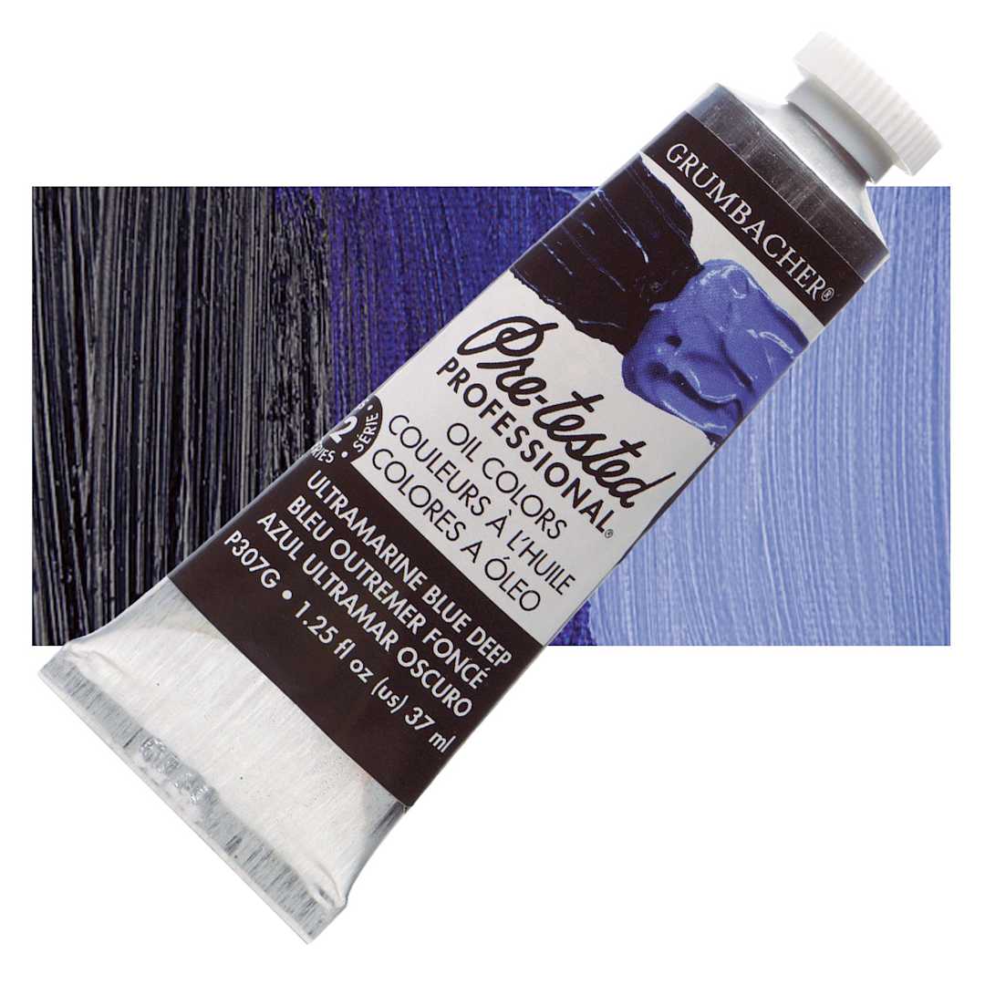 Open in modal - Grumbacher Pre-Tested Artists' Oil Color - Ultramarine Blue Deep, 1.25 oz tube and swatch