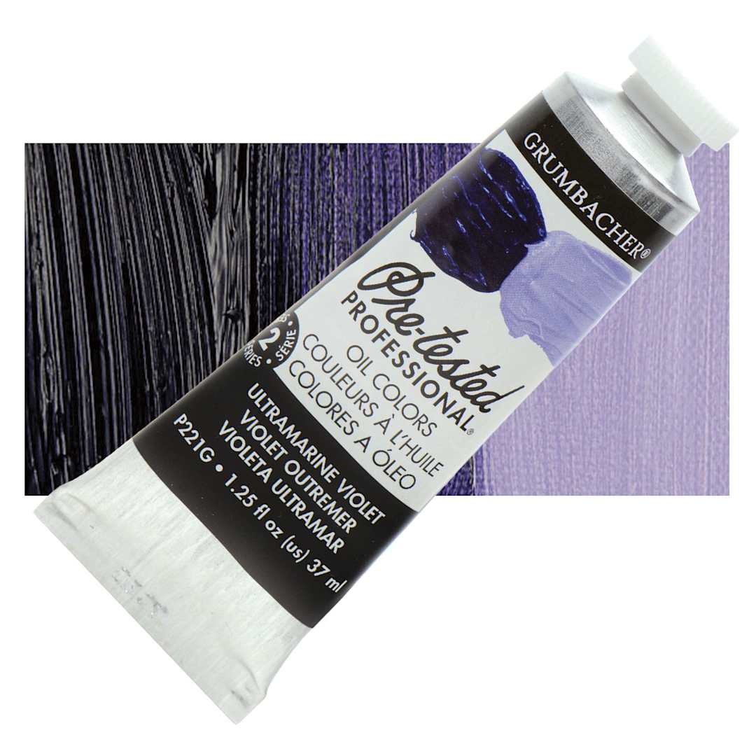 Open in modal - Grumbacher Pre-Tested Artists' Oil Color - Ultramarine Violet, 1.25 oz tube and swatch
