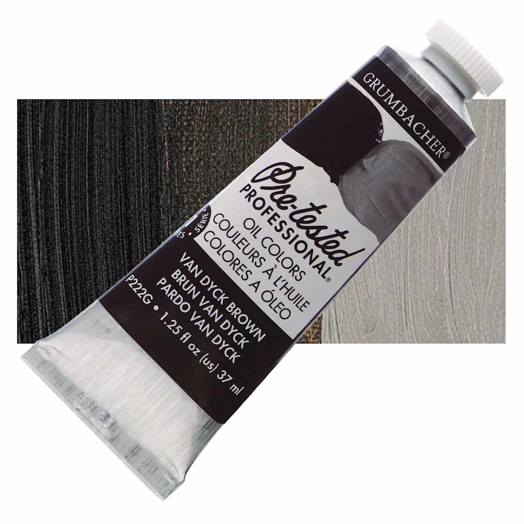Open in modal - Grumbacher Pre-Tested Artists' Oil Color - Van Dyke Brown, 1.25 oz tube and swatch