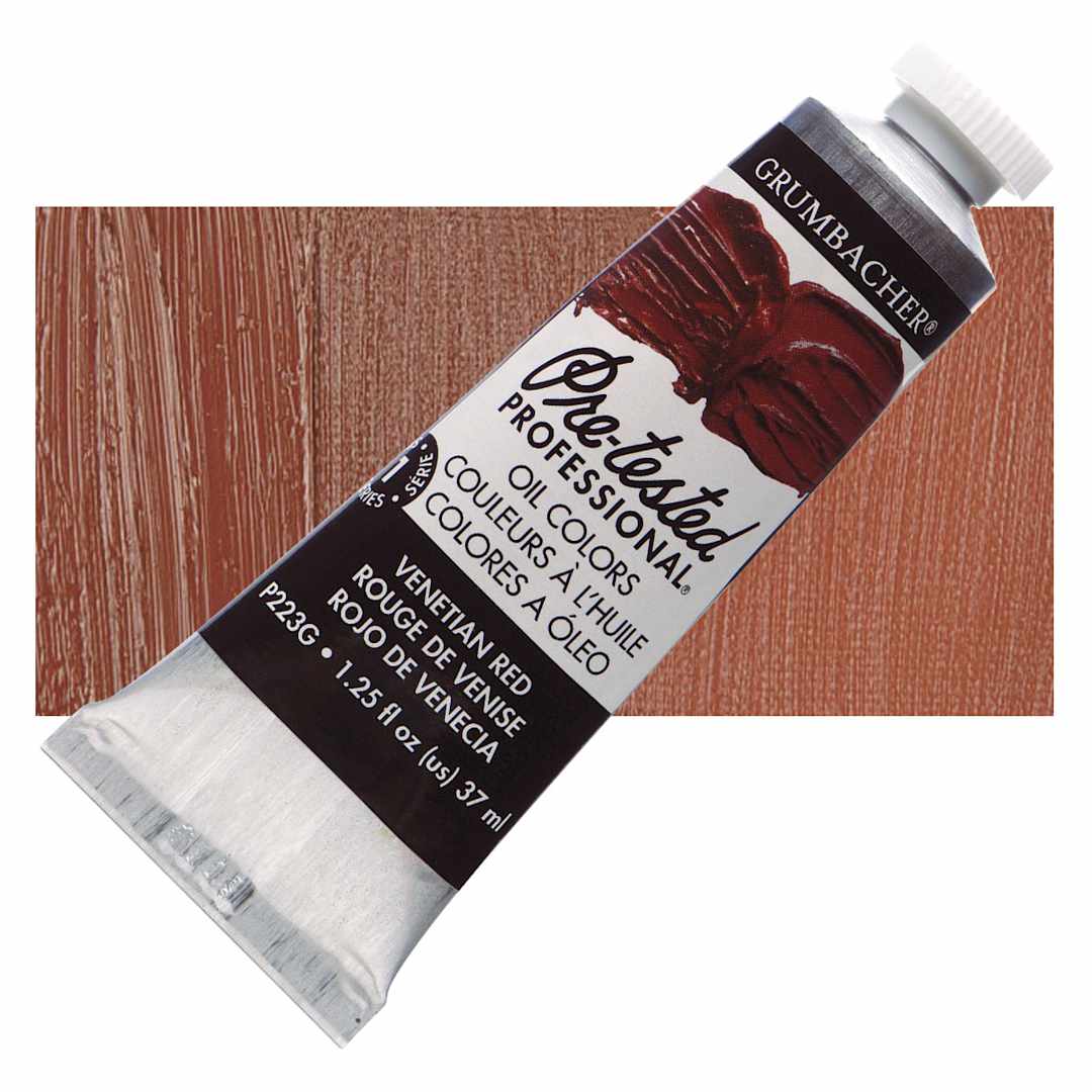 Open in modal - Grumbacher Pre-Tested Artists' Oil Color - Venetian Red, 1.25 oz tube and swatch