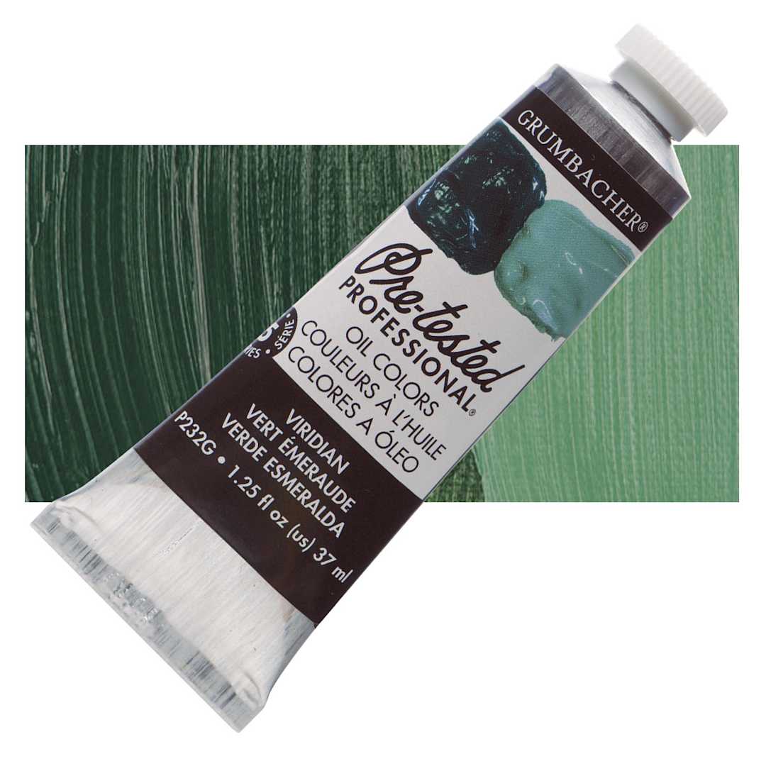 Open in modal - Grumbacher Pre-Tested Artists' Oil Color - Viridian, 1.25 oz tube and swatch