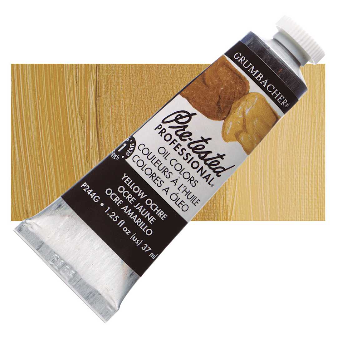Open in modal - Grumbacher Pre-Tested Artists' Oil Color - Yellow Ochre, 1.25 oz tube and swatch