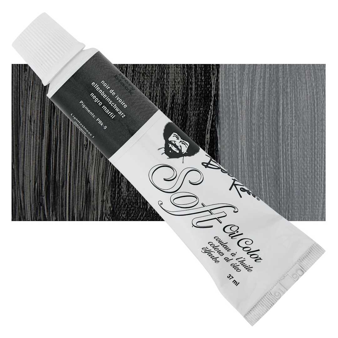 Open in modal - Bob Ross Soft Oil Color - Ivory Black, 1.25 oz tube and swatch