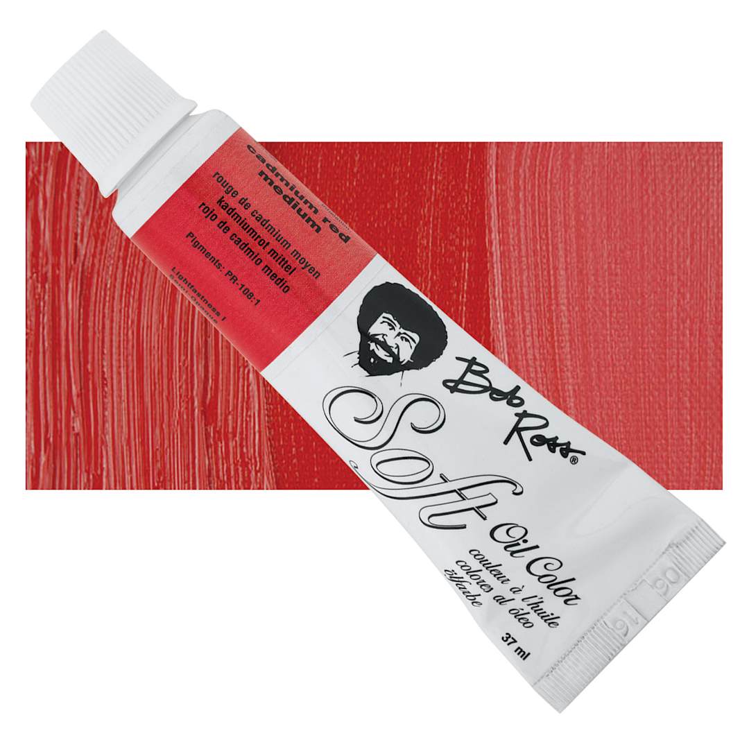 Open in modal - Bob Ross Soft Oil Color - Cadmium Red Medium, 1.25 oz tube and swatch