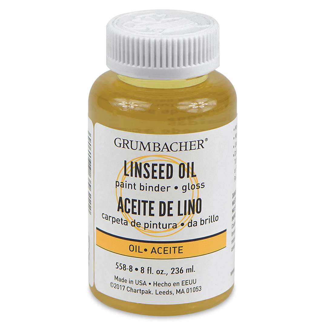 Open in modal - Grumbacher Linseed Oil - Front of 8 oz Bottle