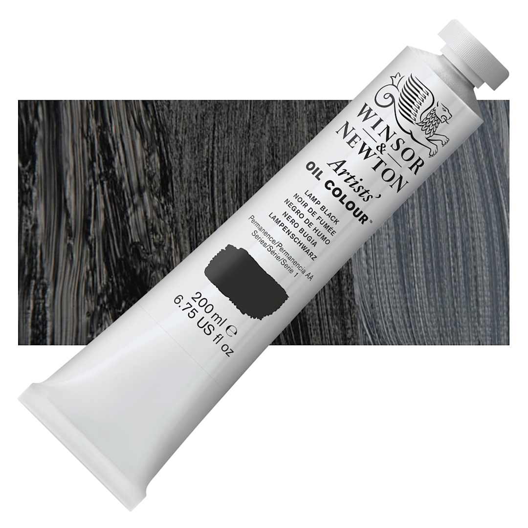 Open in modal - Winsor & Newton Artists' Oil Color - Lamp Black, 200 ml tube and swatch
