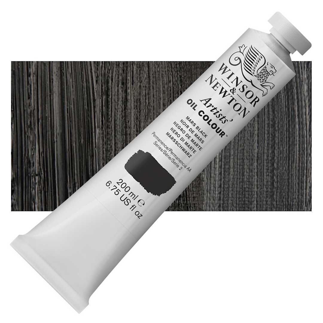 Open in modal - Winsor & Newton Artists' Oil Color - Mars Black, 200 ml, tube and swatch