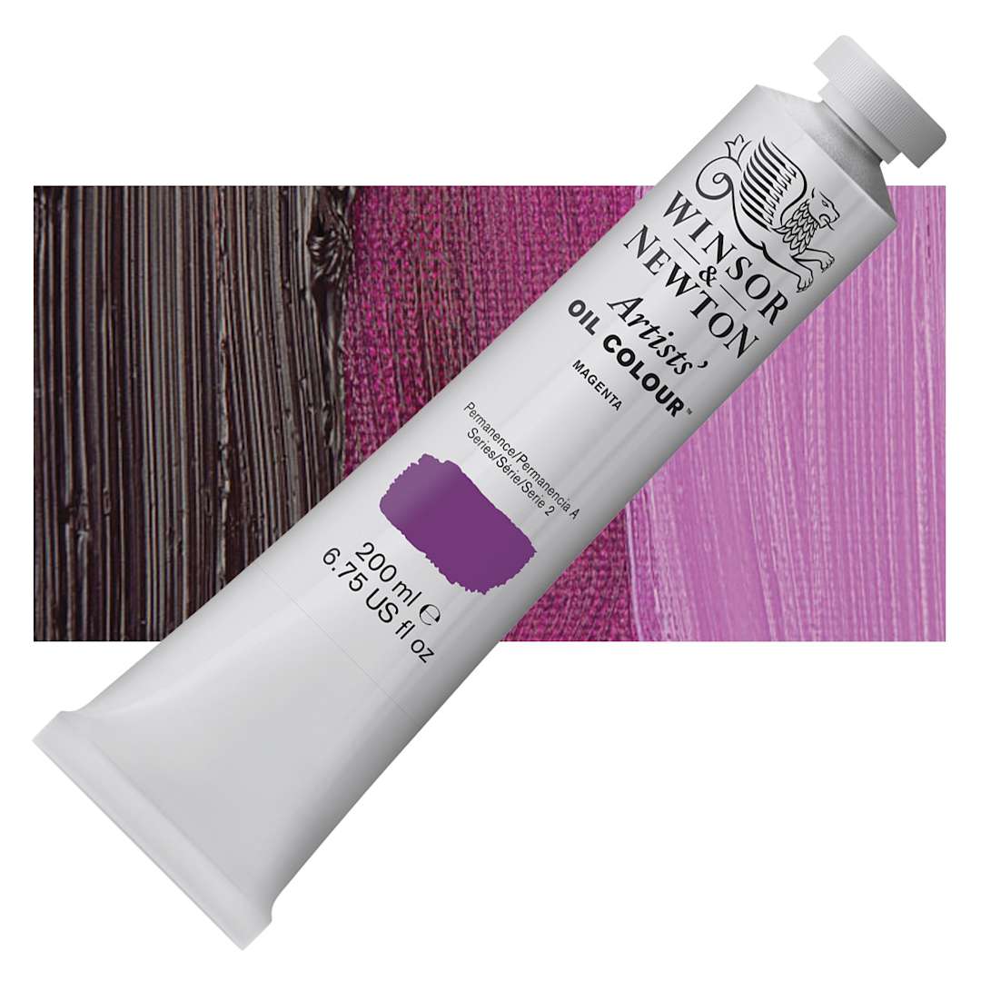 Open in modal - Winsor & Newton Artists' Oil Color - Magenta, 200 ml, tube and swatch